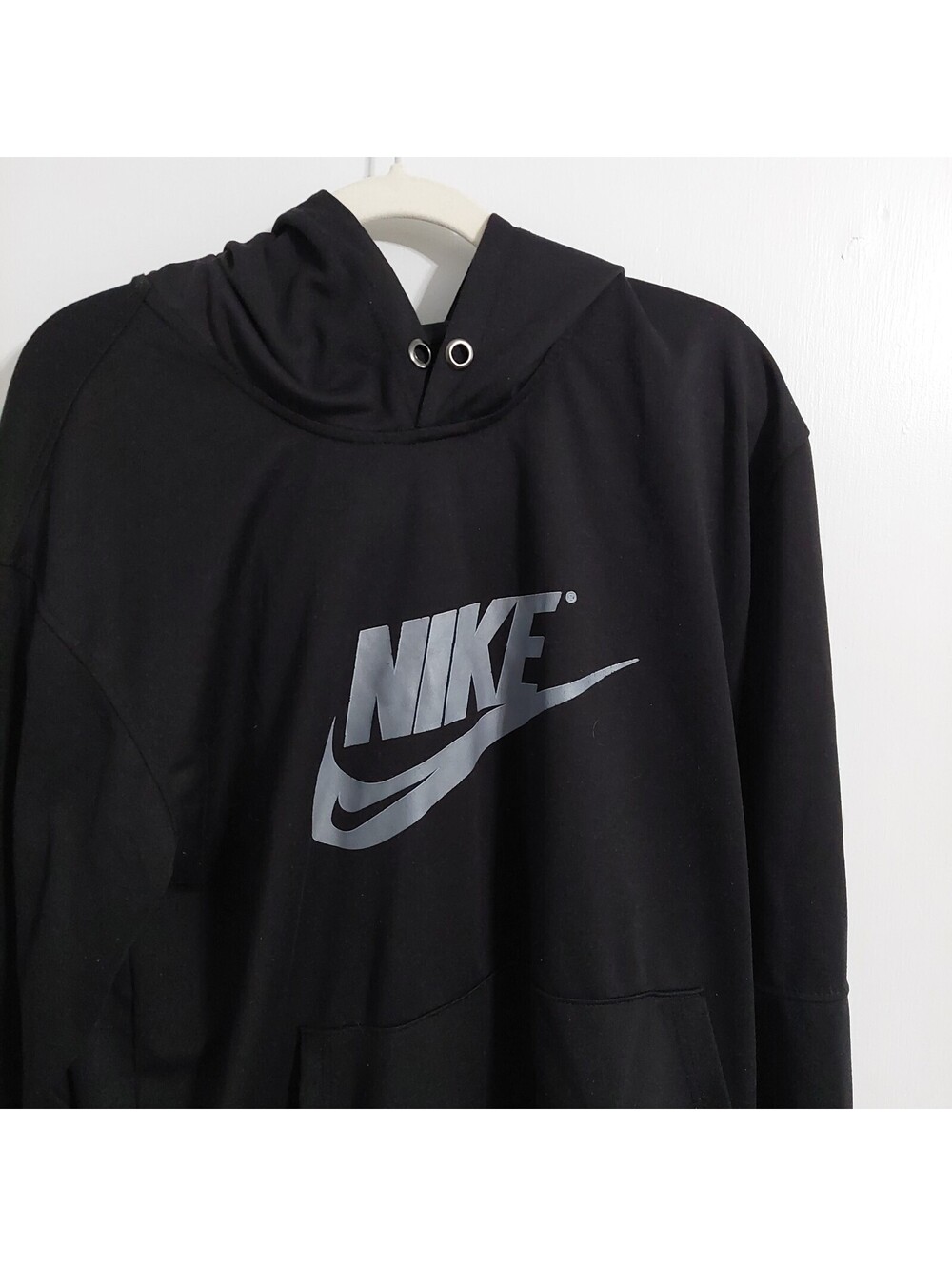 Nike Black Pullover Hoodie with Silver Logo, Size XL